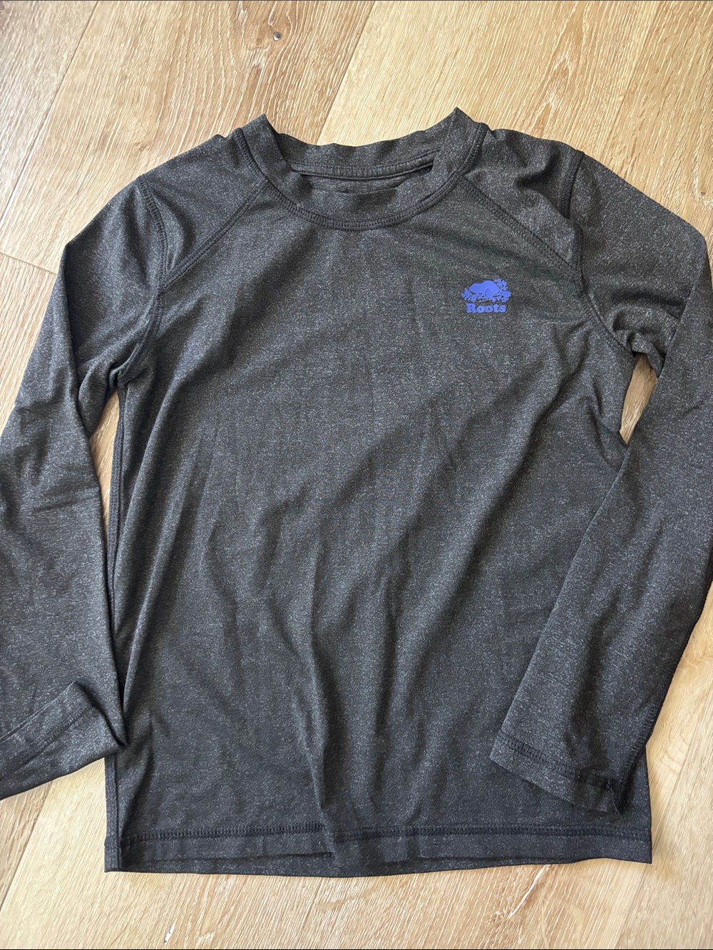 Roots boys Long-Sleeve Crew Tee - Charcoal with Blue Logo